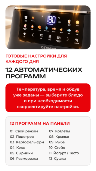 Аэрогриль DEMIAND LUNEO DK-2700/Черный с Wi-Fi управлением