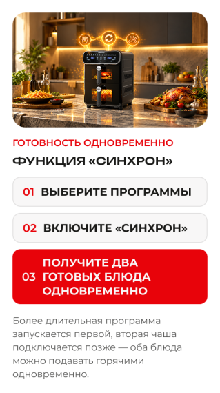 Аэрогриль с двумя чашами DEMIAND DUOS DK-2100/Черный-Wifi