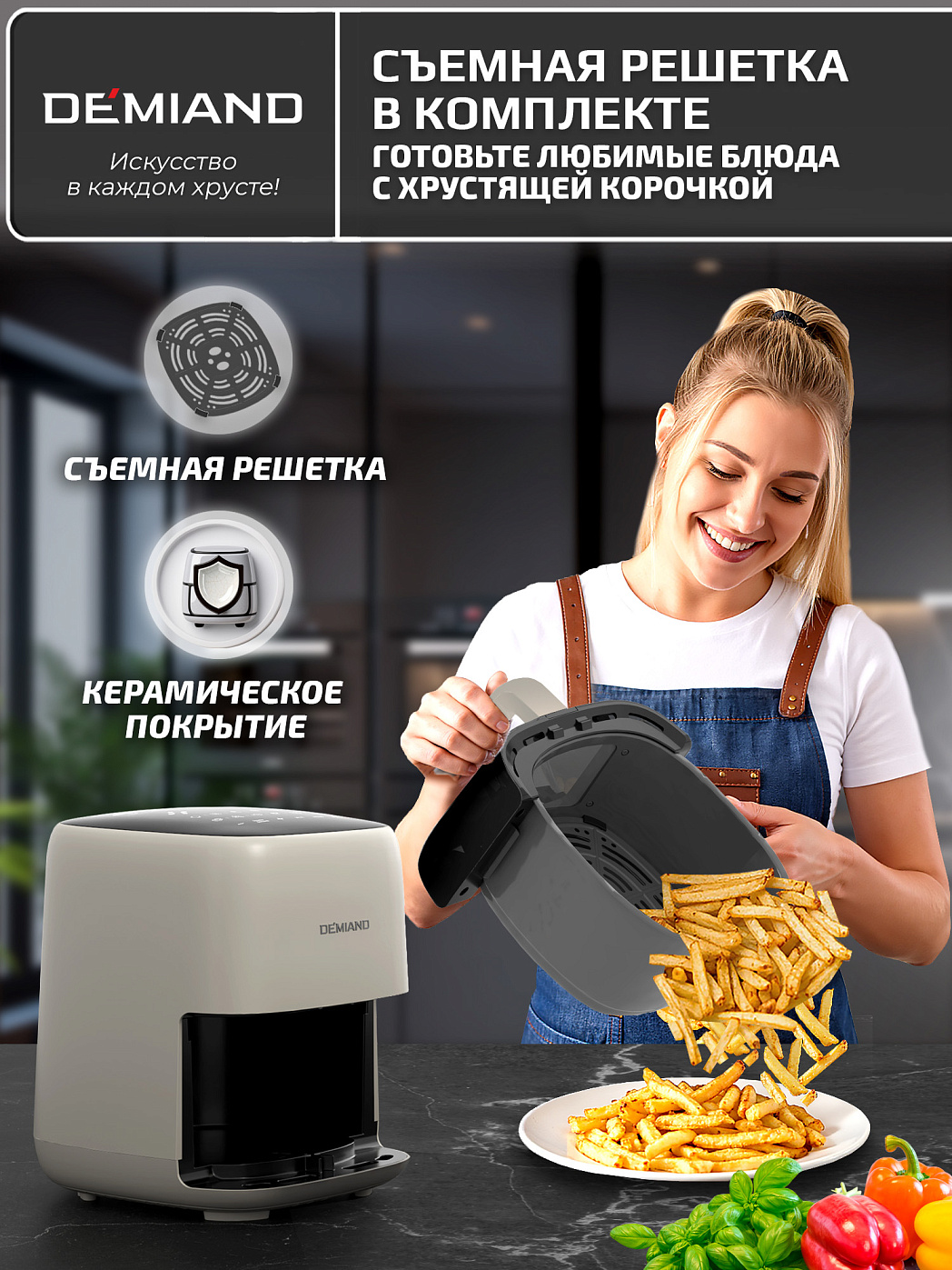 картинка Аэрогриль DEMIAND TARVIN DK-5200/Бежевый с Wi-Fi управлением