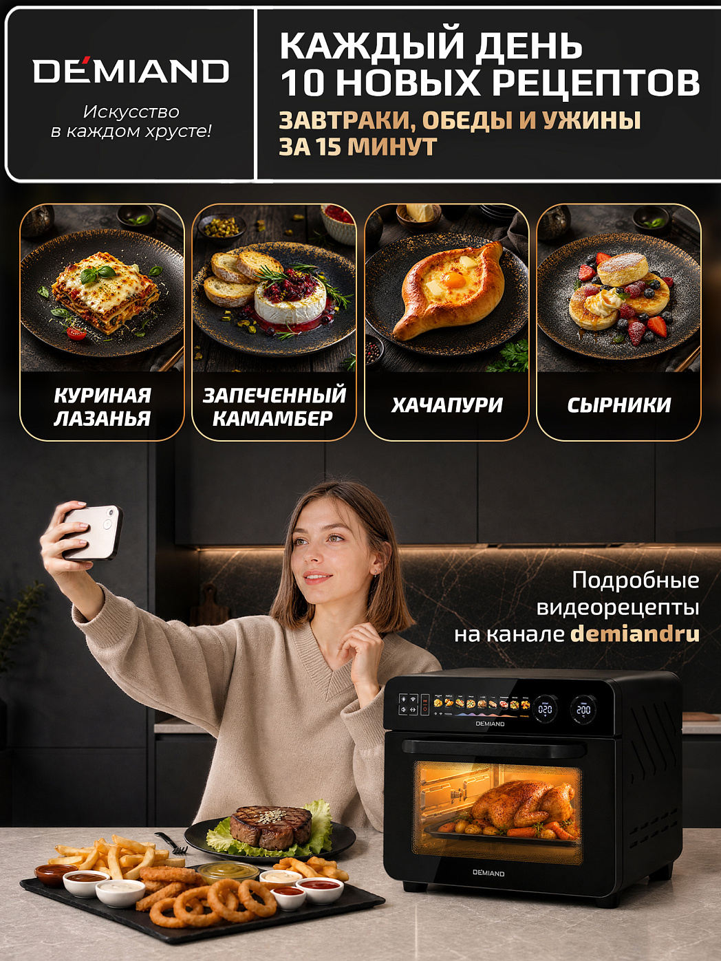 картинка Аэрогриль DEMIAND ALUXIO DO-E1000/Черный с Wi-Fi управлением