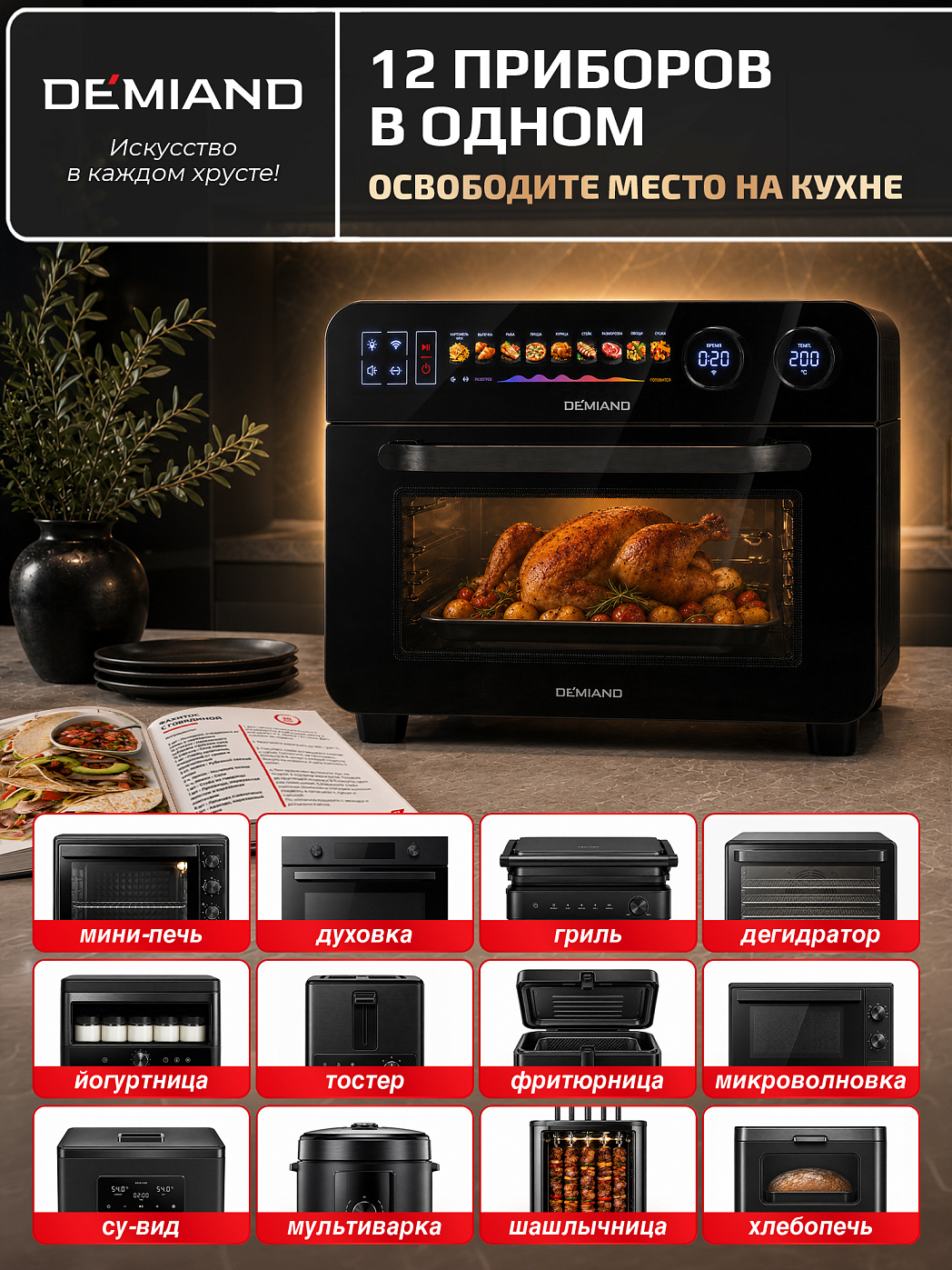 картинка Аэрогриль DEMIAND ALUXIO DO-E1000/Черный с Wi-Fi управлением