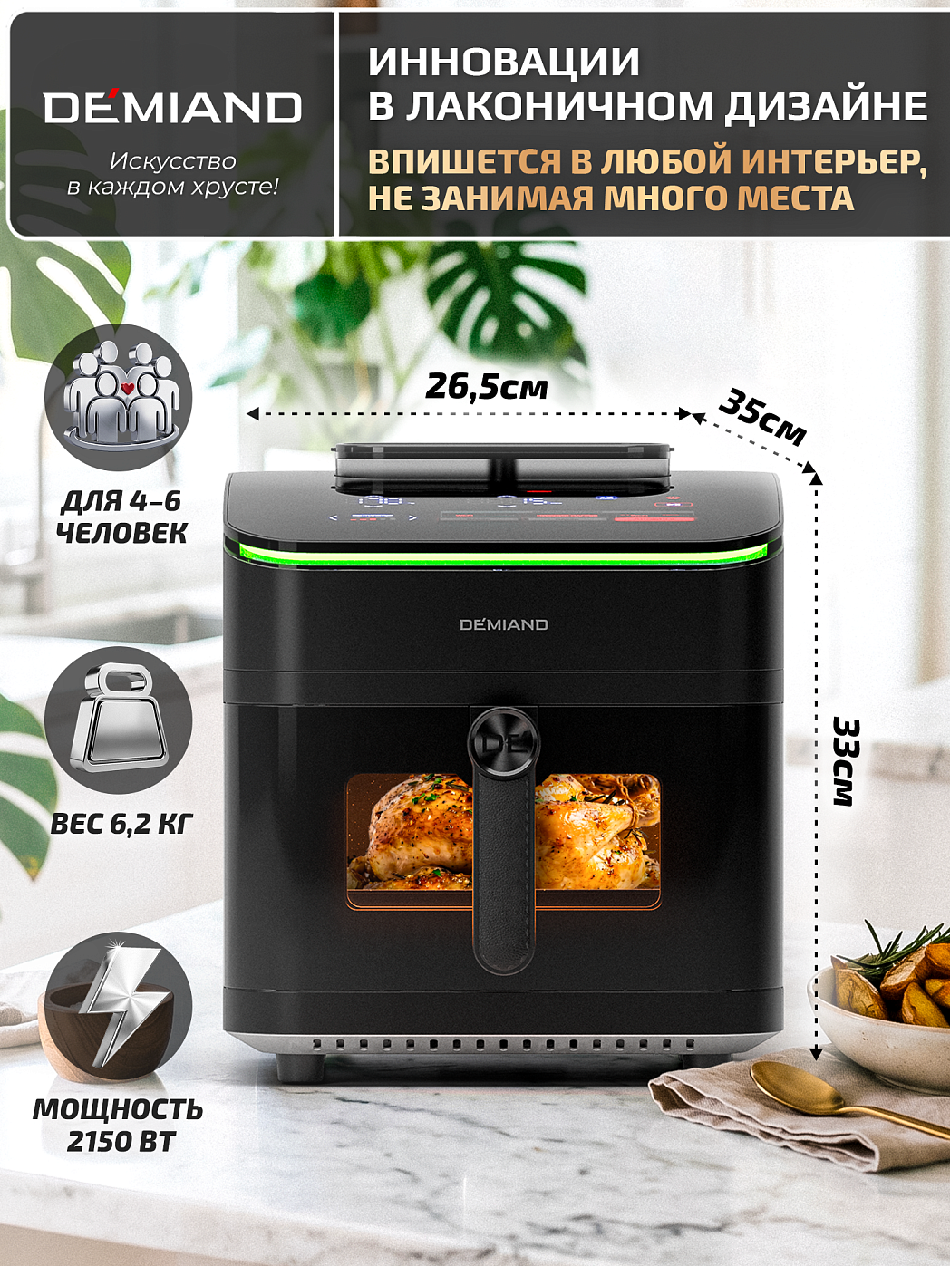 картинка Аэрогриль DEMIAND HARRINGTON DK-5100/Черный с Wi-Fi управлением