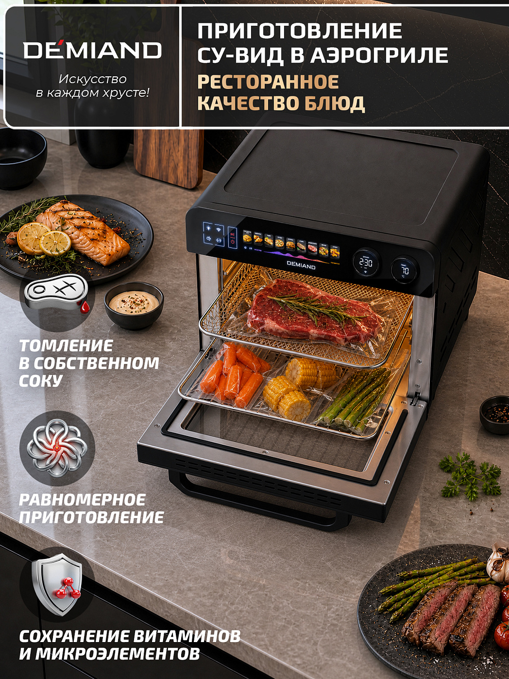 картинка Аэрогриль DEMIAND ALUXIO DO-E1000/Черный с Wi-Fi управлением