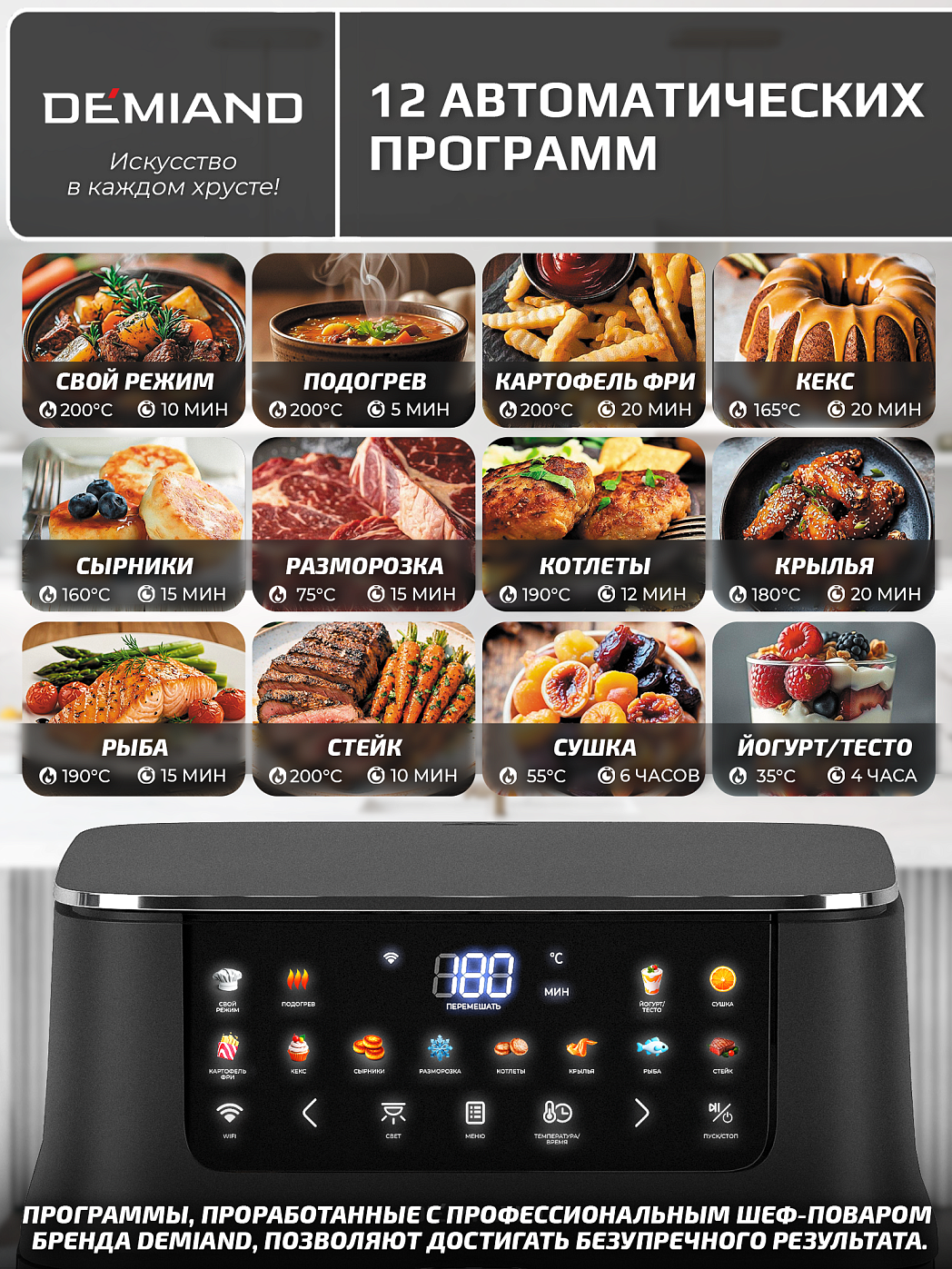 картинка Аэрогриль DEMIAND LUNEO DK-2700/Черный с Wi-Fi управлением