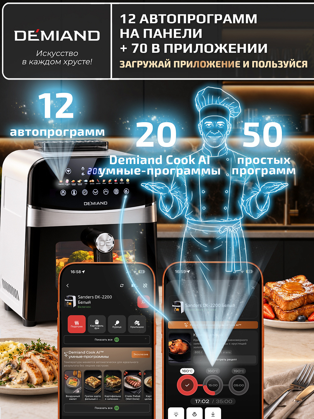 картинка Аэрогриль DEMIAND SANDERS DK-2200/Белый-Wifi