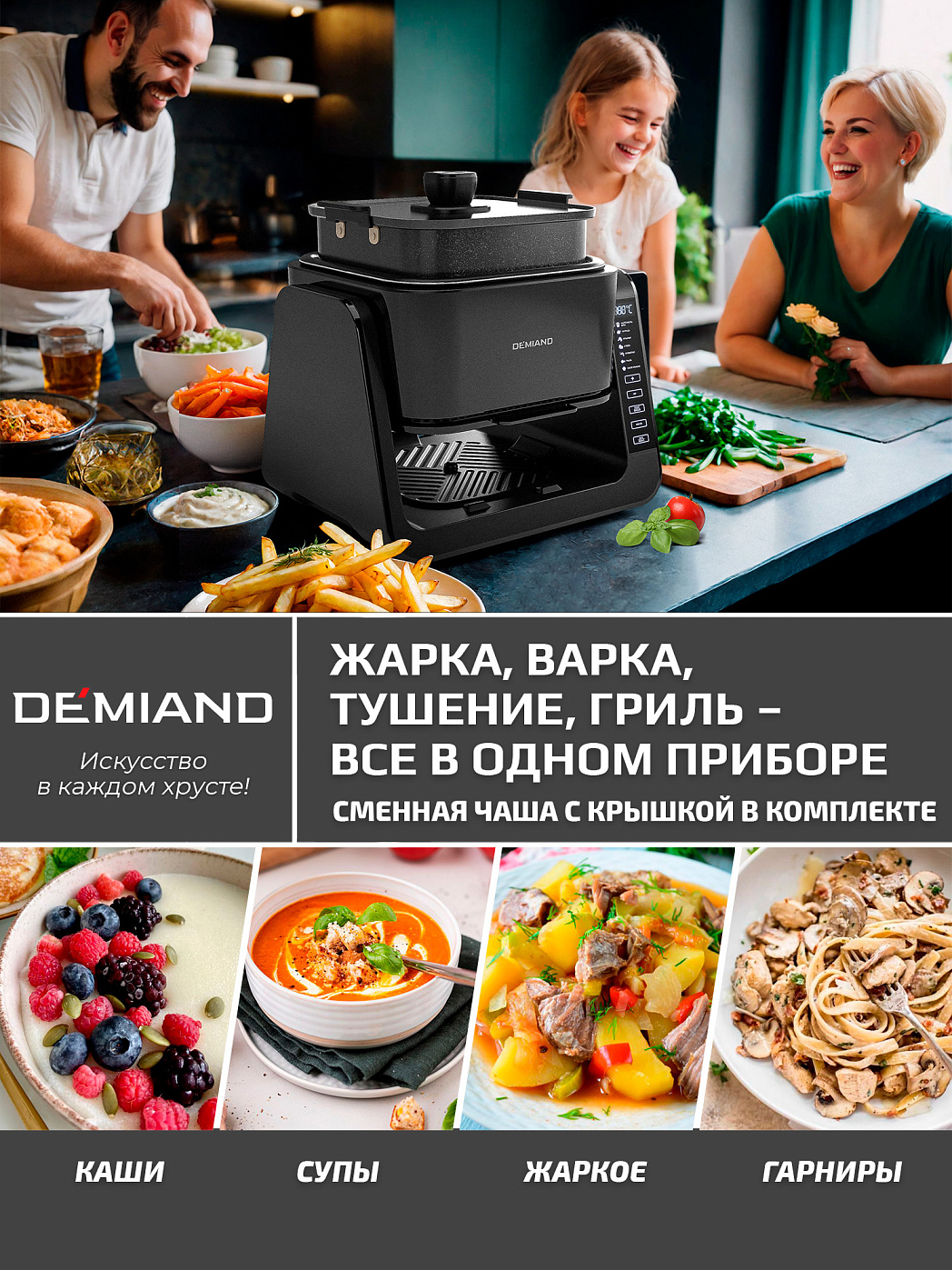 картинка Комбинированный Аэрогриль Трансформер DEMIAND COMBO DK-2600/Черный