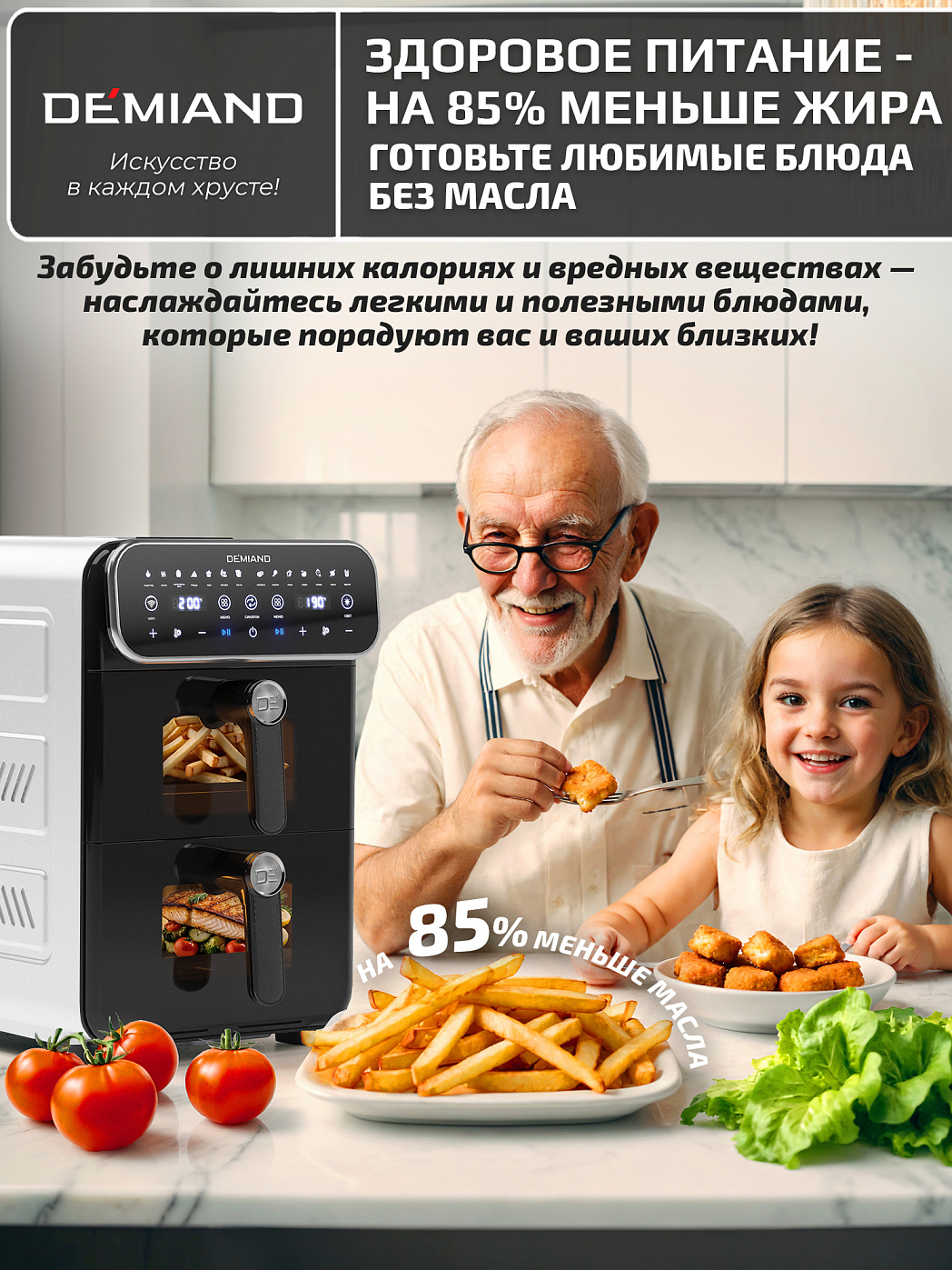 картинка Аэрогриль с двумя чашами DEMIAND DUOS DK-2100/Белый-Wifi