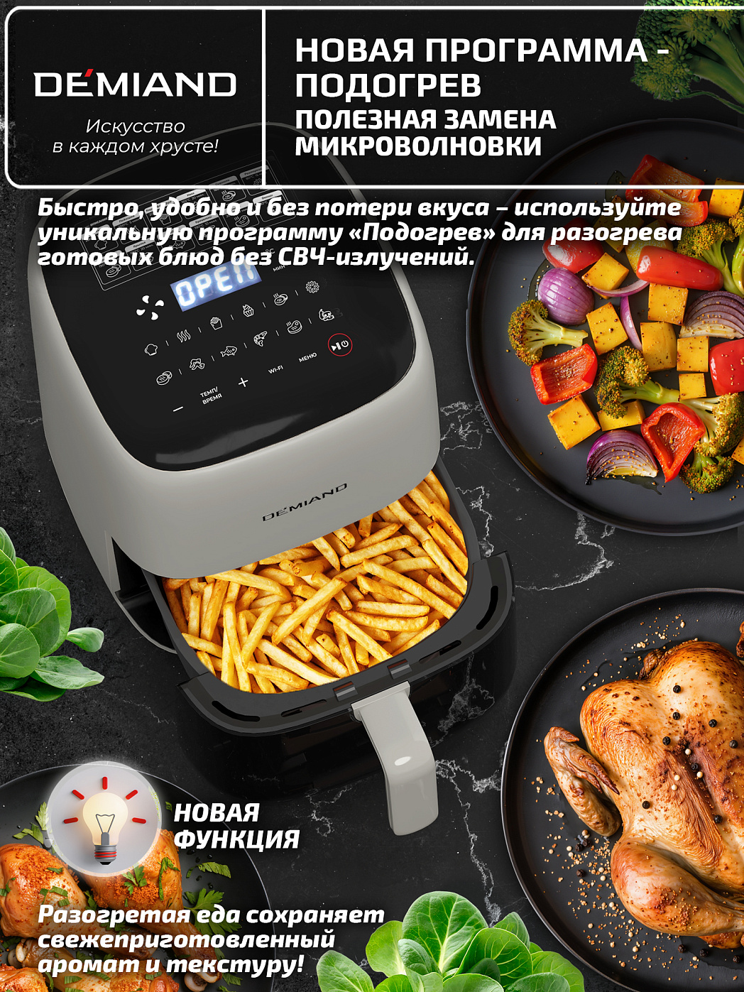 картинка Аэрогриль DEMIAND TARVIN DK-5200/Бежевый с Wi-Fi управлением