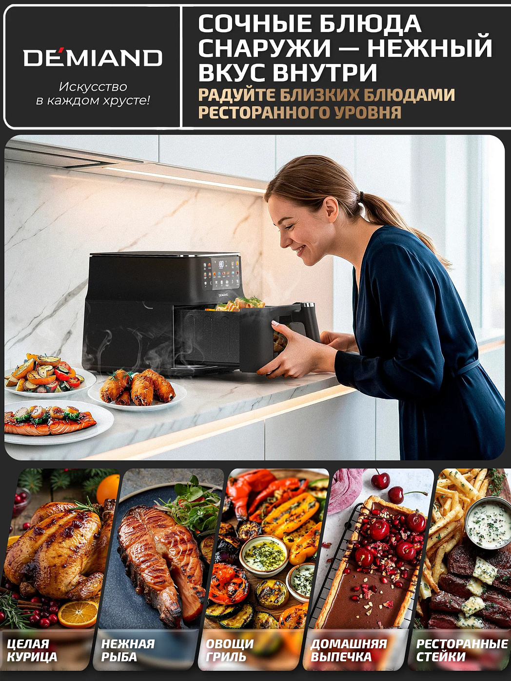 картинка Аэрогриль DEMIAND LUNEO DK-2700/Черный с Wi-Fi управлением