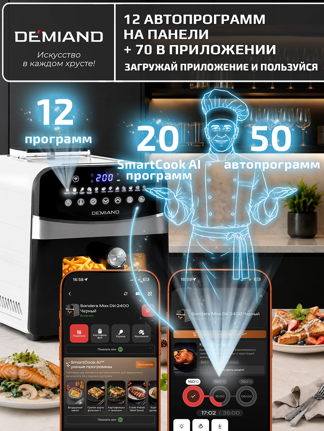 картинка Аэрогриль DEMIAND SANDERS MAX DK-2400/Белый-Wifi