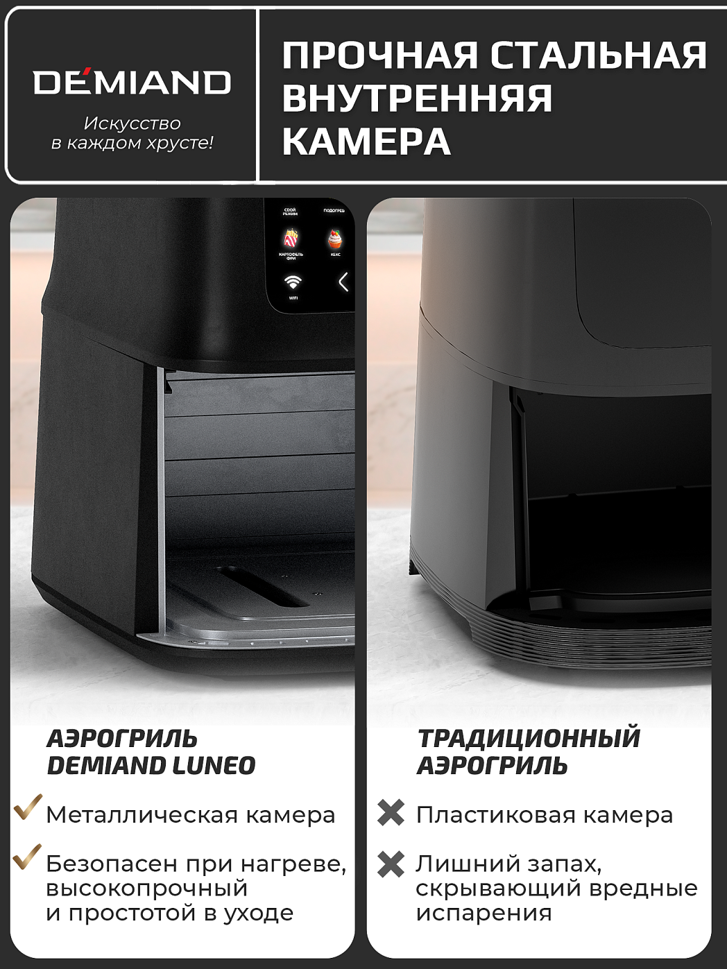 картинка Аэрогриль DEMIAND LUNEO DK-2700/Черный с Wi-Fi управлением