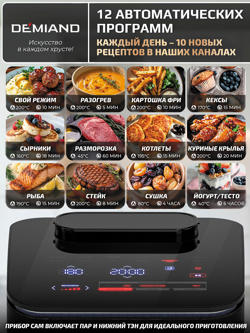 картинка Аэрогриль DEMIAND HARRINGTON DK-5100/Черный с Wi-Fi управлением