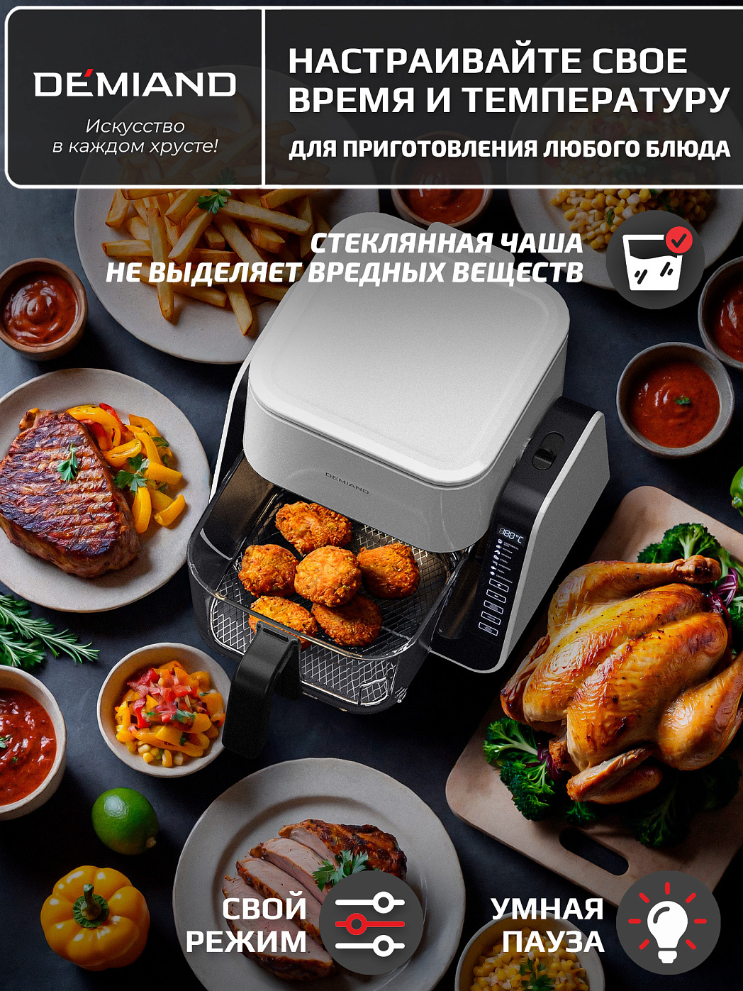 картинка Комбинированный Аэрогриль Трансформер DEMIAND COMBO DK-2600/Белый