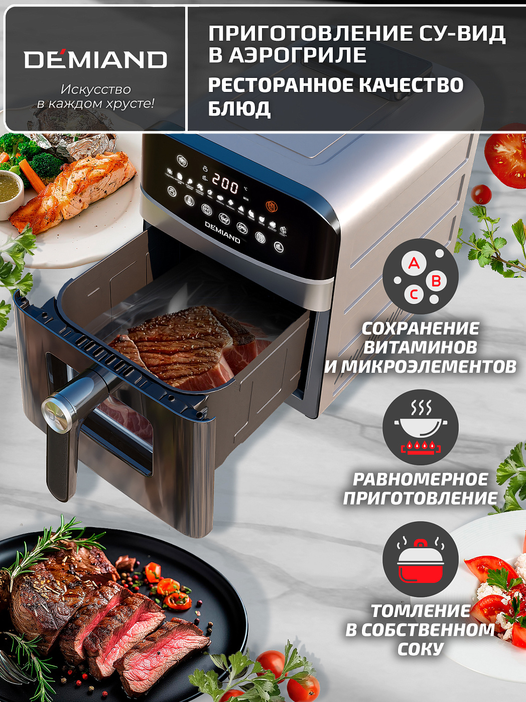 картинка Аэрогриль DEMIAND SANDERS MAX DK-2400/Металл-Wifi