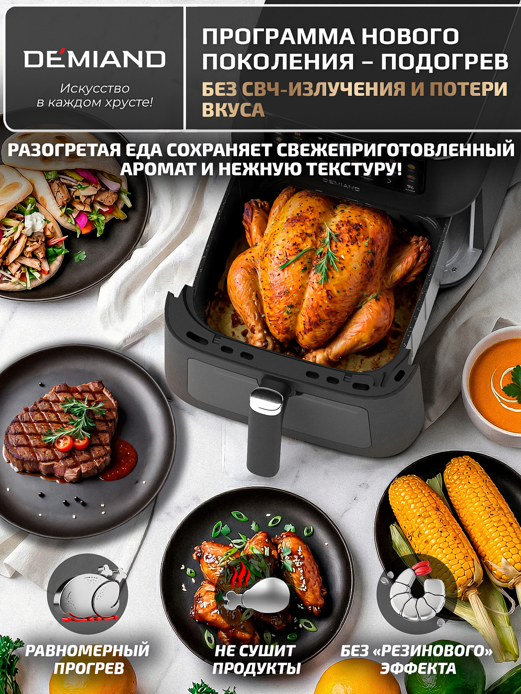 картинка Аэрогриль DEMIAND LUNEO DK-2700/Черный с Wi-Fi управлением