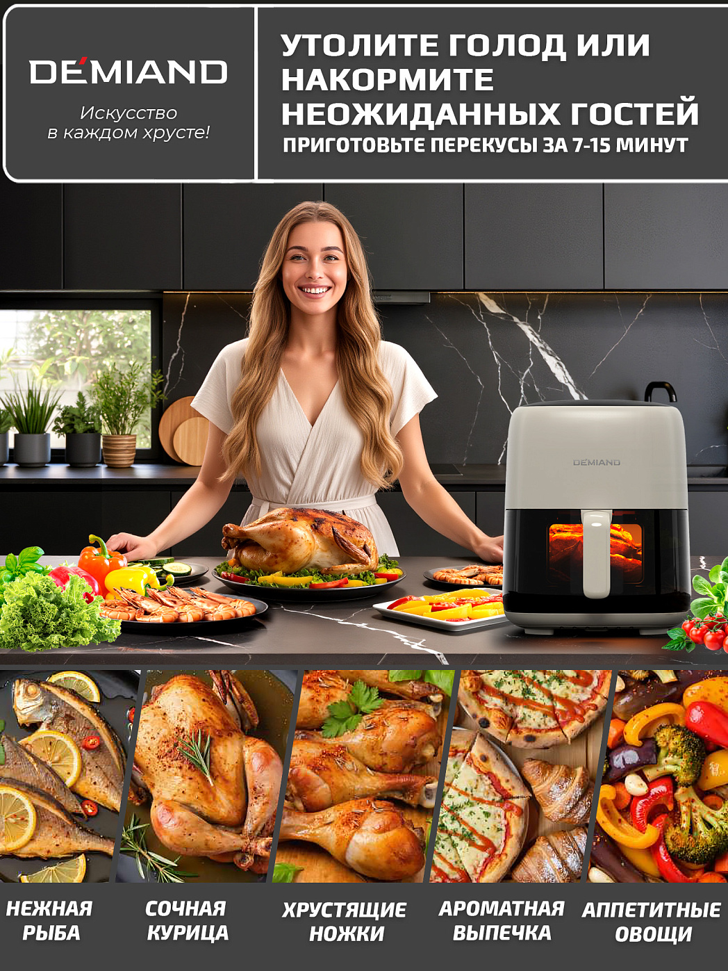 картинка Аэрогриль DEMIAND TARVIN DK-5200/Бежевый с Wi-Fi управлением