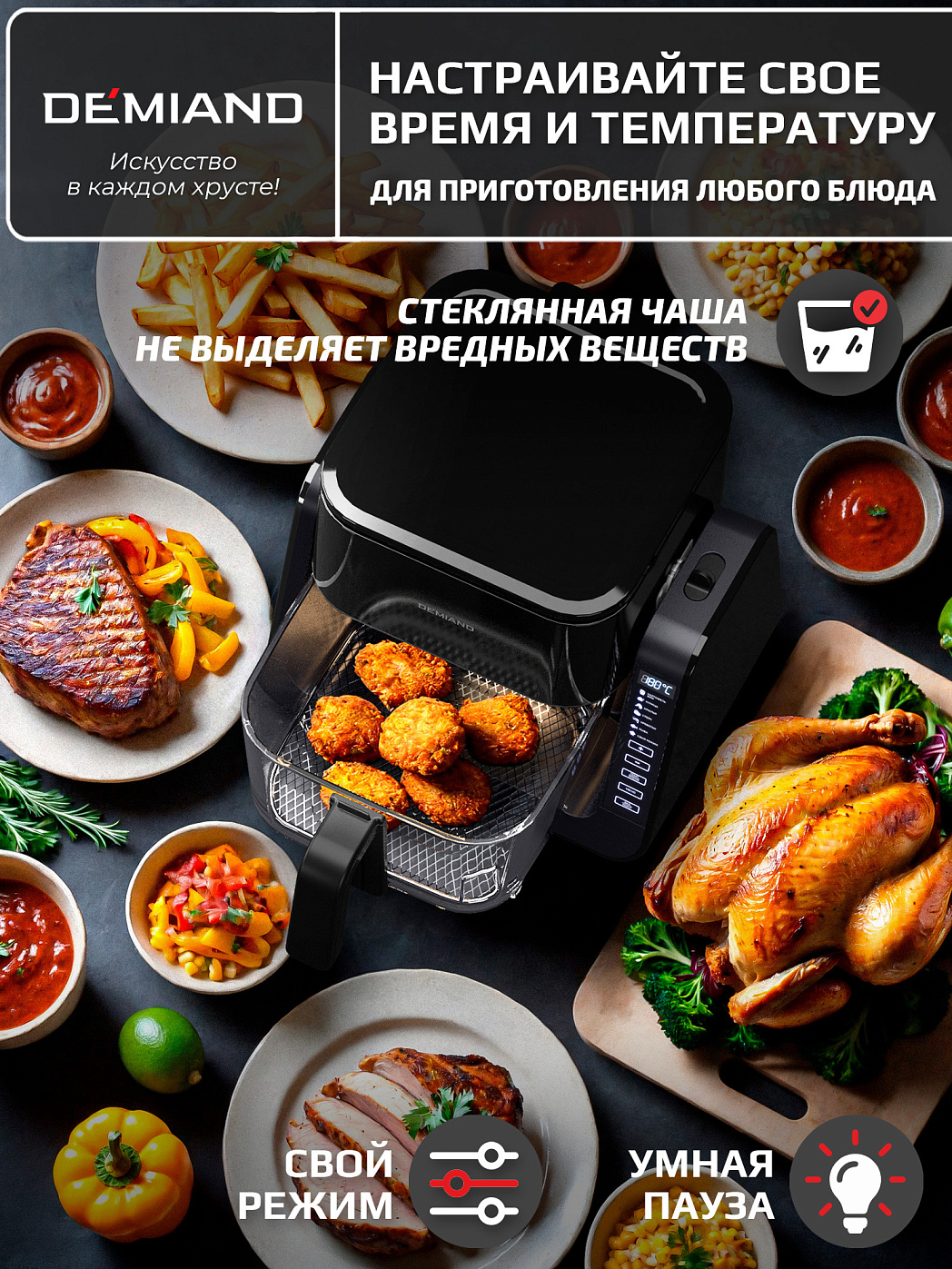 картинка Комбинированный Аэрогриль Трансформер DEMIAND COMBO DK-2600/Черный