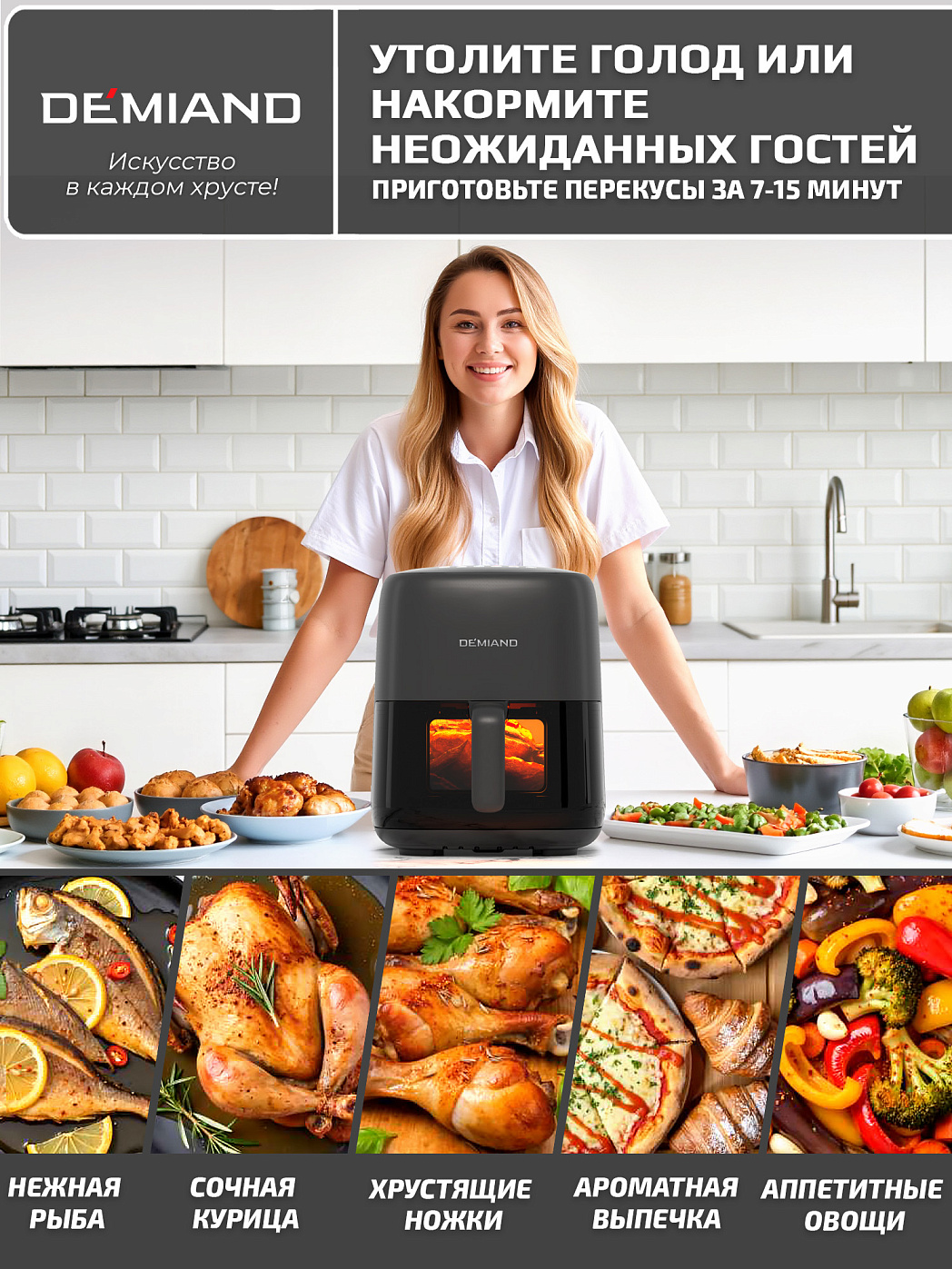картинка Аэрогриль DEMIAND TARVIN DK-5200/Черный с Wi-Fi управлением