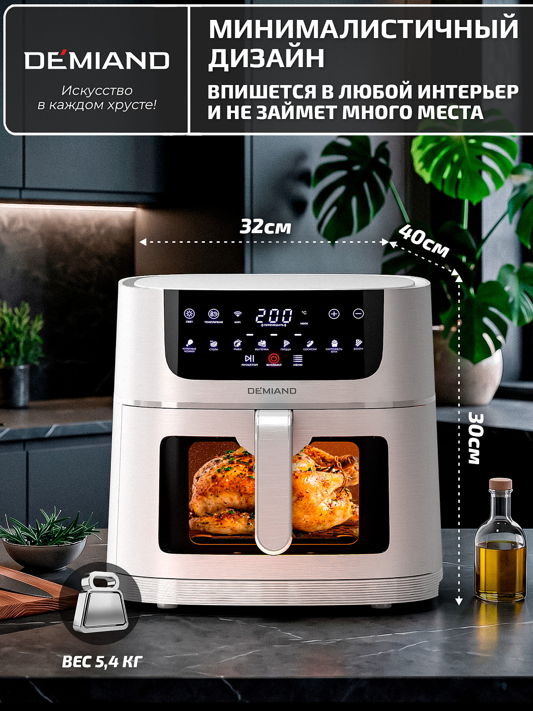 картинка Аэрогриль DEMIAND KRISPER DK-5300/Белый с Wi-Fi управлением