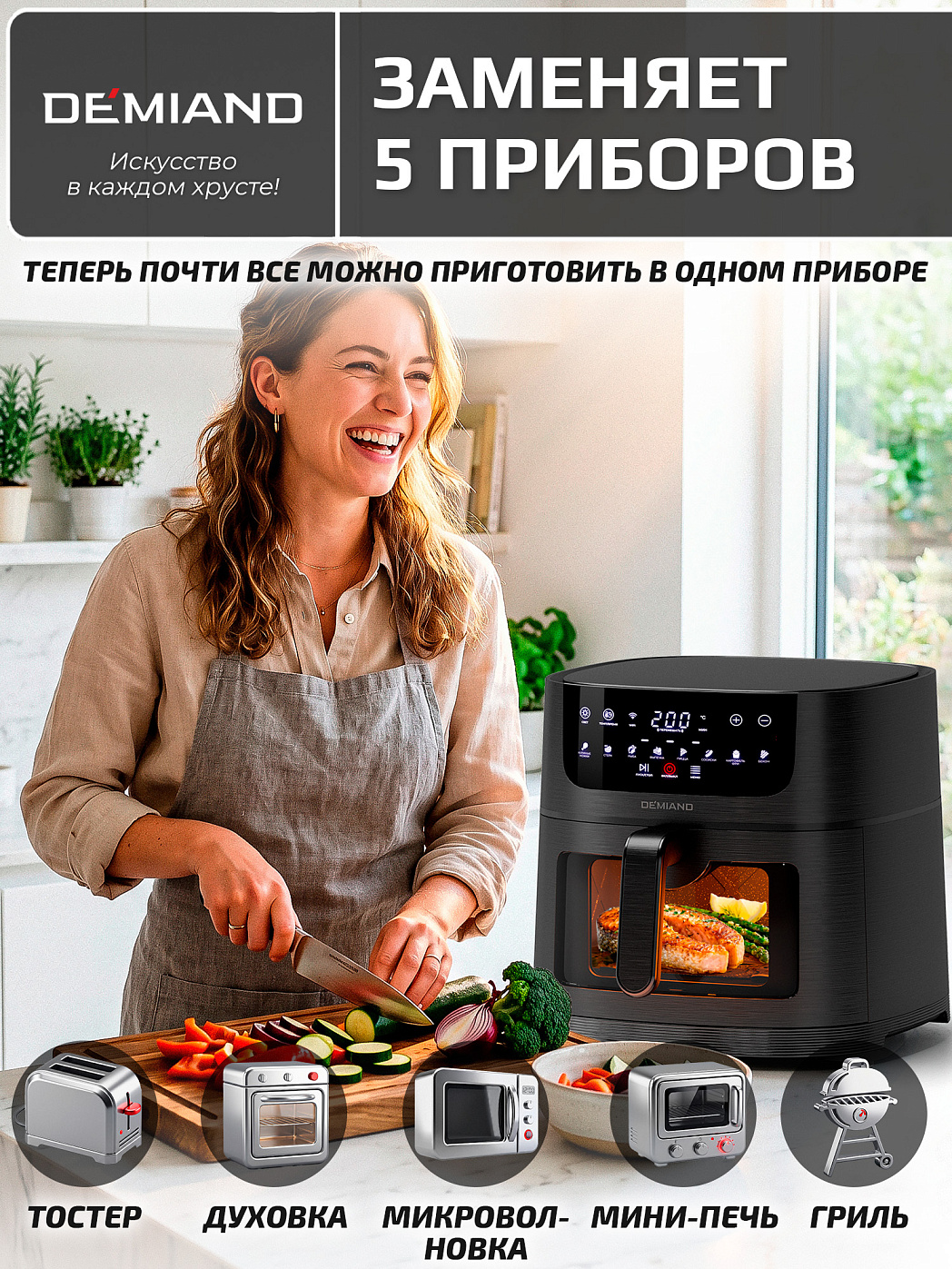 картинка Аэрогриль DEMIAND KRISPER DK-5300/Черный с Wi-Fi управлением