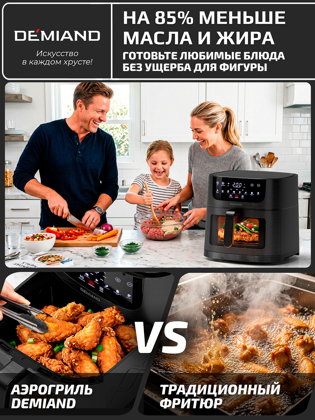 картинка Аэрогриль DEMIAND KRISPER DK-5300/Черный с Wi-Fi управлением