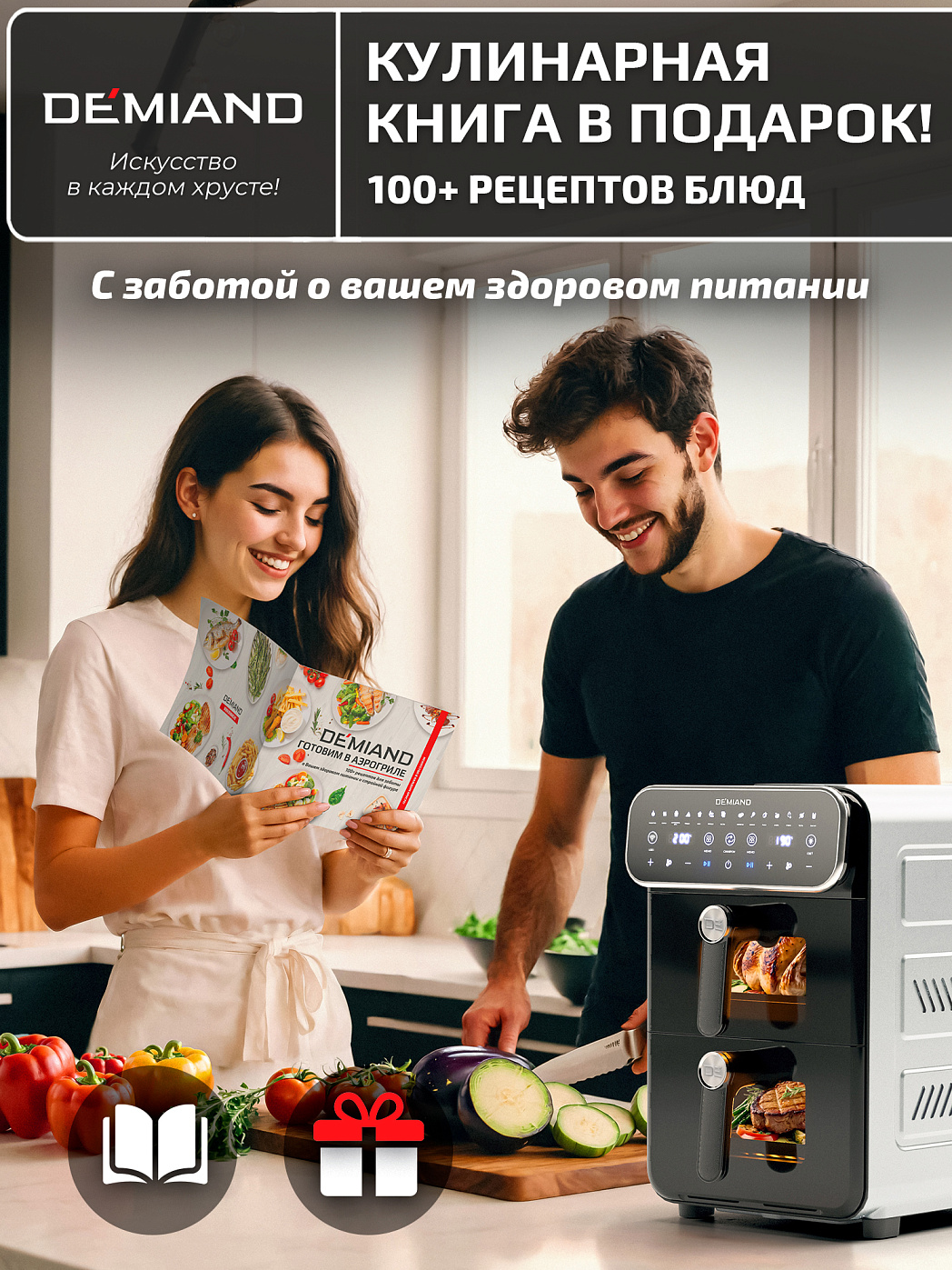 картинка Аэрогриль с двумя чашами DEMIAND DUOS DK-2100/Белый-Wifi