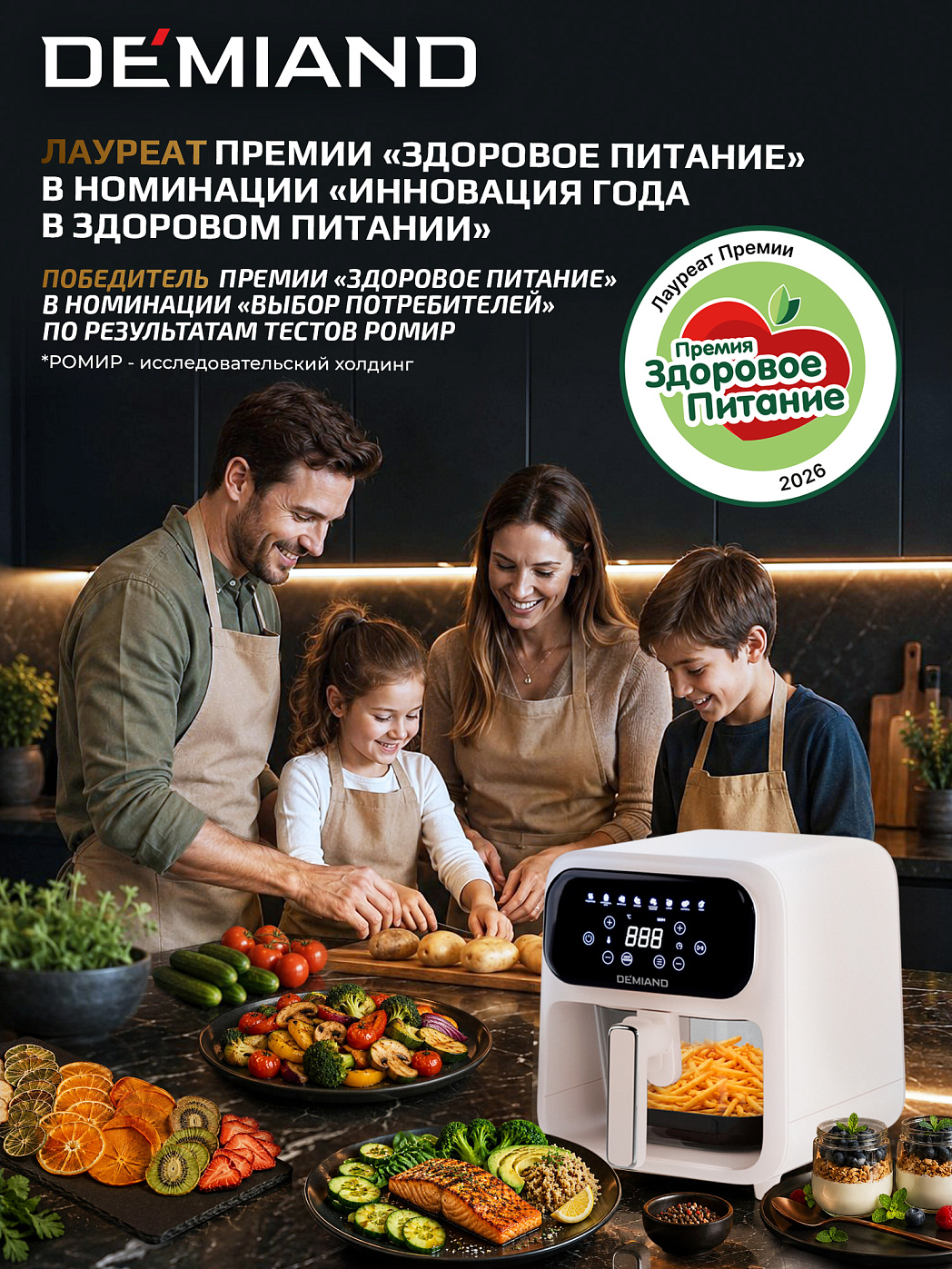 картинка Аэрогриль DEMIAND CRISPO DK-2300/Бежевый с технологией обдува воздуха на 360°