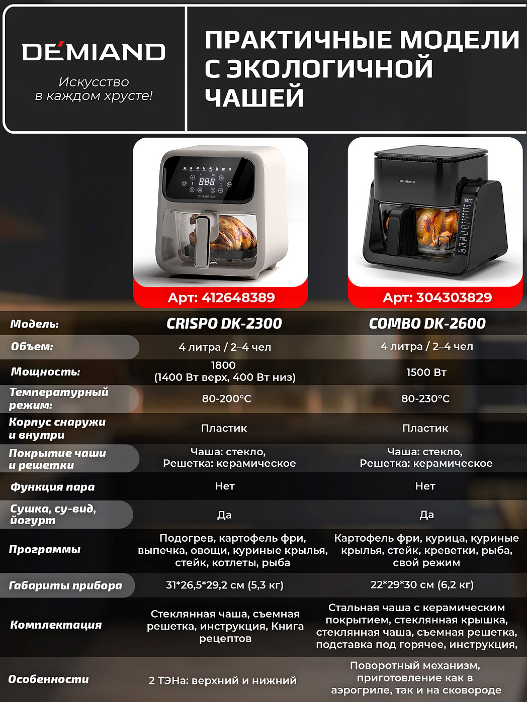 картинка Комбинированный Аэрогриль Трансформер DEMIAND COMBO DK-2600/Черный