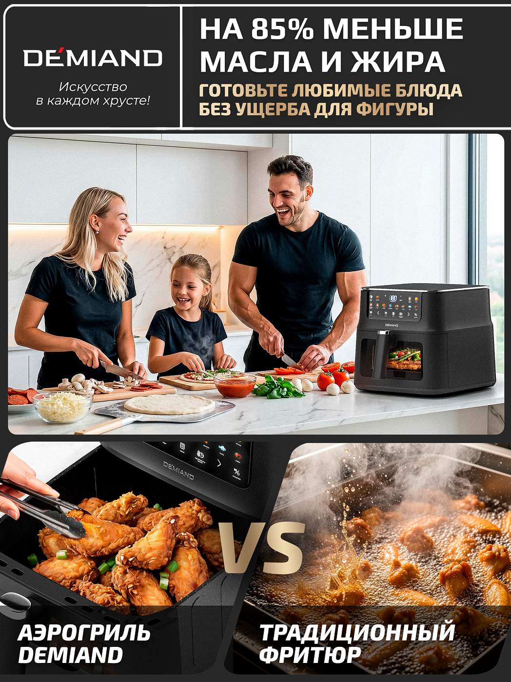 картинка Аэрогриль DEMIAND LUNEO DK-2700/Черный с Wi-Fi управлением