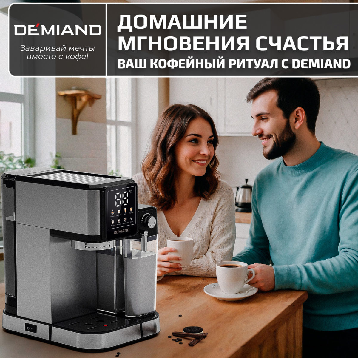3 Кофеварка рожковая LUNO DEMIAND 7 В 1 С АВТОМАТИЧЕСКИМ КАПУЧИНАТОРОМ с программами эспрессо, американо, капучино, латте, флэт уайт, холодный эспрессо и молочной пены, выбор объема кофе, с 4-мя сменными фильтрами - для молотого кофе (на 1 и 2 эспрессо), для чалд (фильтр-пакетов с кофе) и капсул Nespresso, температура нагрева на панели, 7 автоматических программ, подогрев чашек, сенсорное управление, ЖК-дисплей, самоочистка, итальянская помпа с давлением 20 бар, мощность 1350 Вт, книга бариста — изображение 3