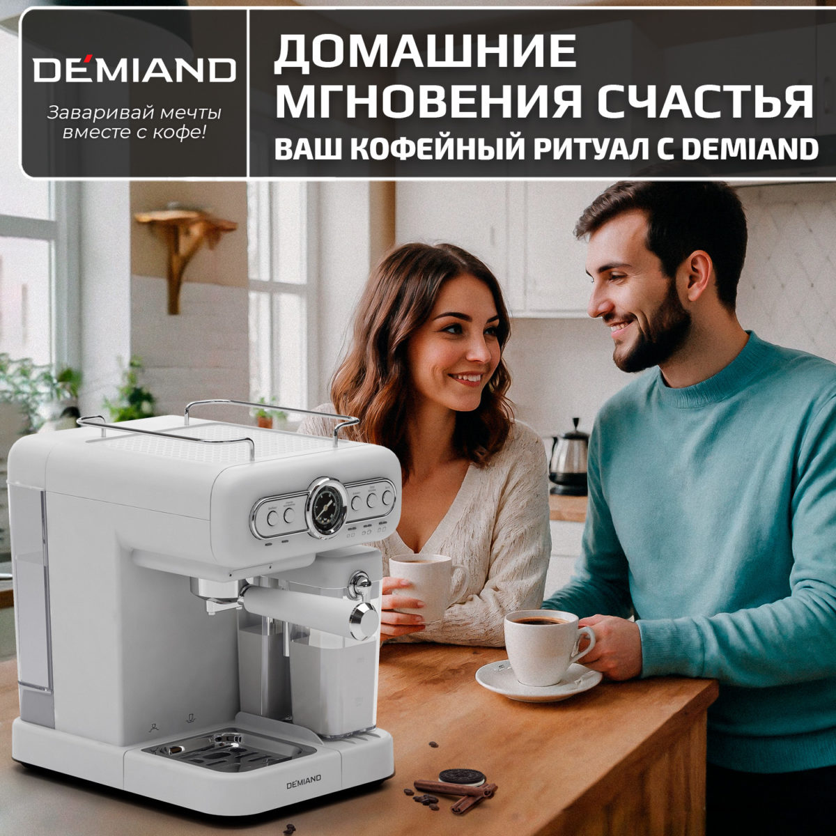 Кофеварка рожковая RETRO DEMIAND 3 В 1 С АВТОМАТИЧЕСКИМ КАПУЧИНАТОРОМ для приготовления напитков эспрессо, капучино, латте и просто молочной пены, с 3-мя сменными фильтрами - Насадка для одной порции кофе и чалд, для молотого кофе для двух порций и для капсул Nespresso, 7 автоматических программ, подогрев чашек, сенсорное управление, итальянская помпа с давлением 20 бар, мощность 1350 Вт, книга бариста, KF-3200 — изображение 3