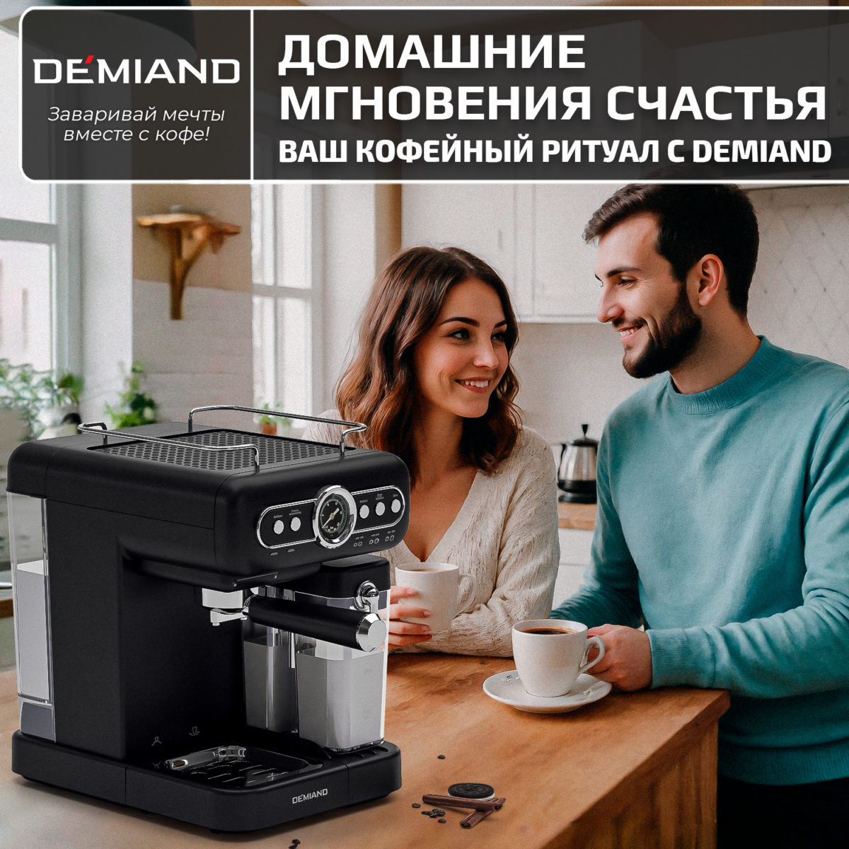 Кофеварка рожковая RETRO DEMIAND 3 В 1 С АВТОМАТИЧЕСКИМ КАПУЧИНАТОРОМ для приготовления напитков эспрессо, капучино, латте и просто молочной пены, с 3-мя сменными фильтрами - для молотого кофе (на 1 и 2 эспрессо), для чалд (фильтр-пакетов с кофе) и капсул Nespresso, 7 автоматических программ, подогрев чашек, сенсорное управление, итальянская помпа с давлением 20 бар, мощность 1350 Вт, книга бариста, KF-3200 — изображение 3