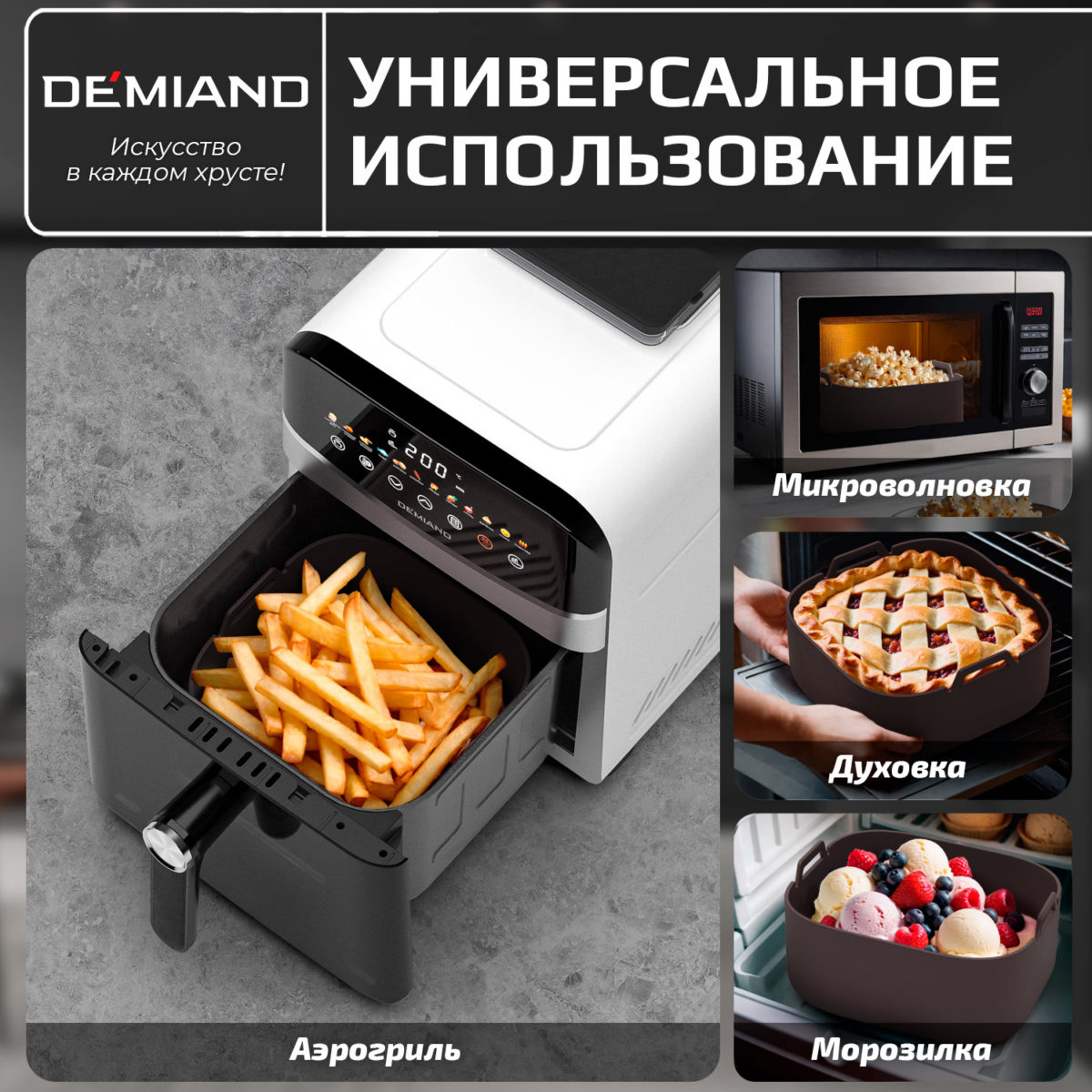 Силиконовая форма для запекания и выпечки DEMIAND, для аэрогрилей, духовок, микроволновок и пароварок, устойчива к высоким температурам, безопасный пищевой силикон, BPA FREE, квадратная, 18.6 х 18.6 х 7 см, АА-146/Шоколад — изображение 2