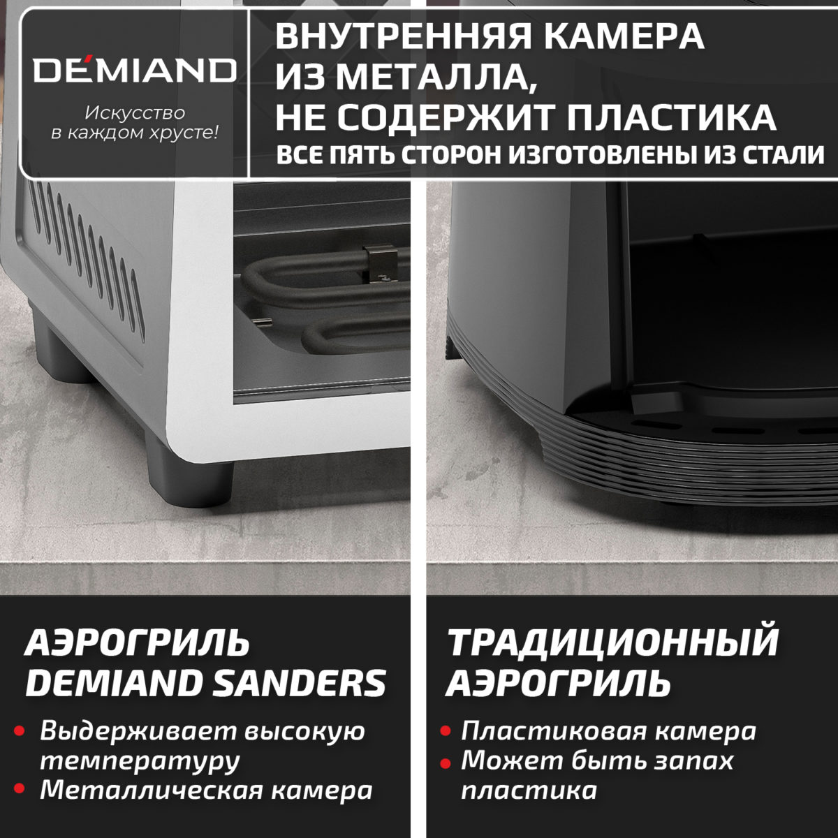 18 Инновационный аэрогриль DEMIAND SANDERS MAX с технологией приготовления на Пару и горячим обдувом воздуха на 360°, режим жарка на сковороде, углубленная чаша на 9 литров, 12 программ, функция поддержания тепла, дегидрация, подогрев, разморозка,  визуальное окно, сенсорная панель, съемная решетка и корзина, верхний 1600W и нижний тэн 600W, внутренняя камера из стали, стальной корпус, книга рецептов, 2200W, DK-2400 — изображение 22