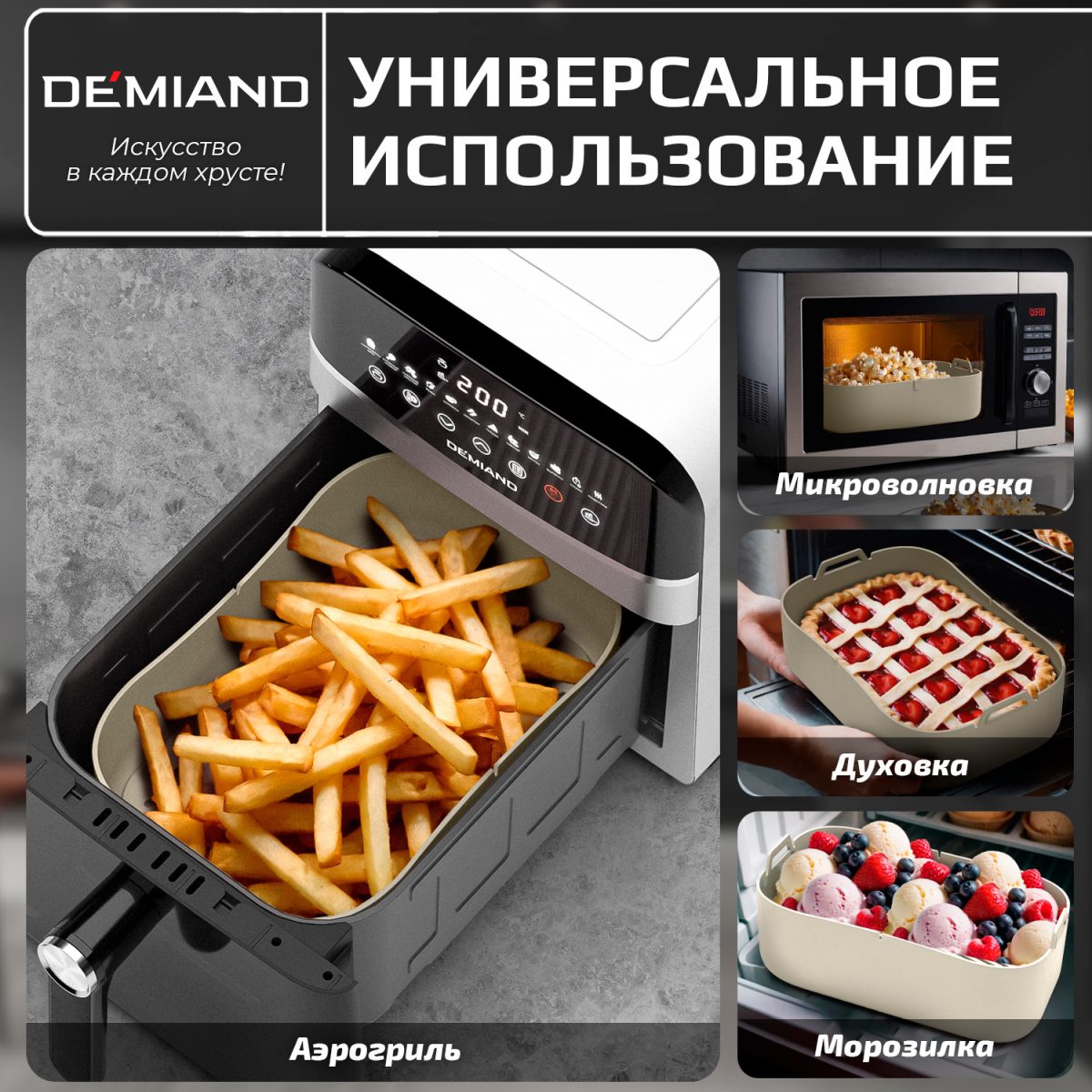 Силиконовая форма для запекания и выпечки DEMIAND, для аэрогрилей, духовок, микроволновок и пароварок, устойчива к высоким температурам, безопасный пищевой силикон, BPA FREE, прямоугольная, 28 х 19 х 7 см, АА-147/Бежевая — изображение 2