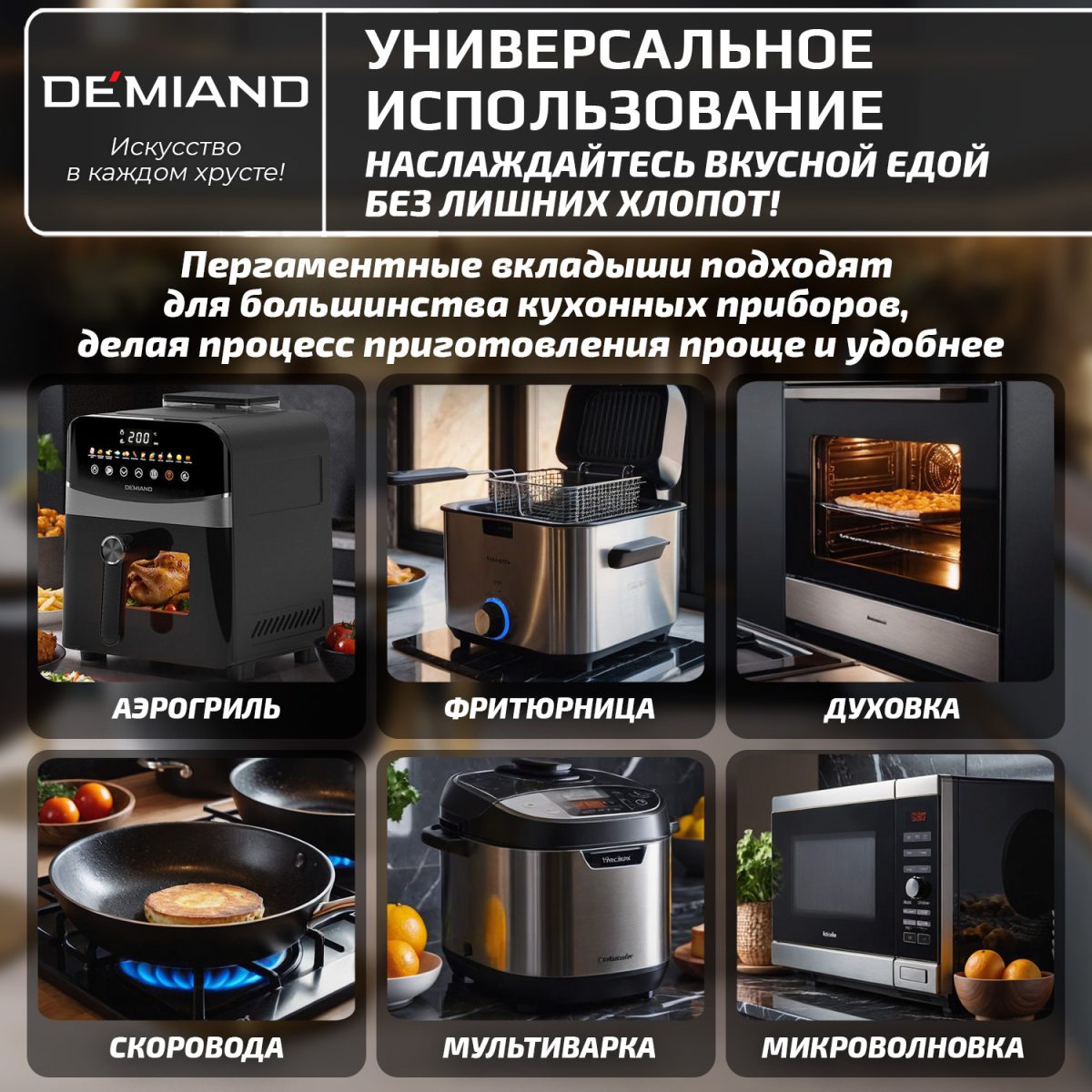 Одноразовые пергаментные вкладыши с силиконовым покрытием DEMIAND для аэрогриля и духовки, для выпечки, прямоугольные, 27х21 см, 100 штук, АА-149 — изображение 7