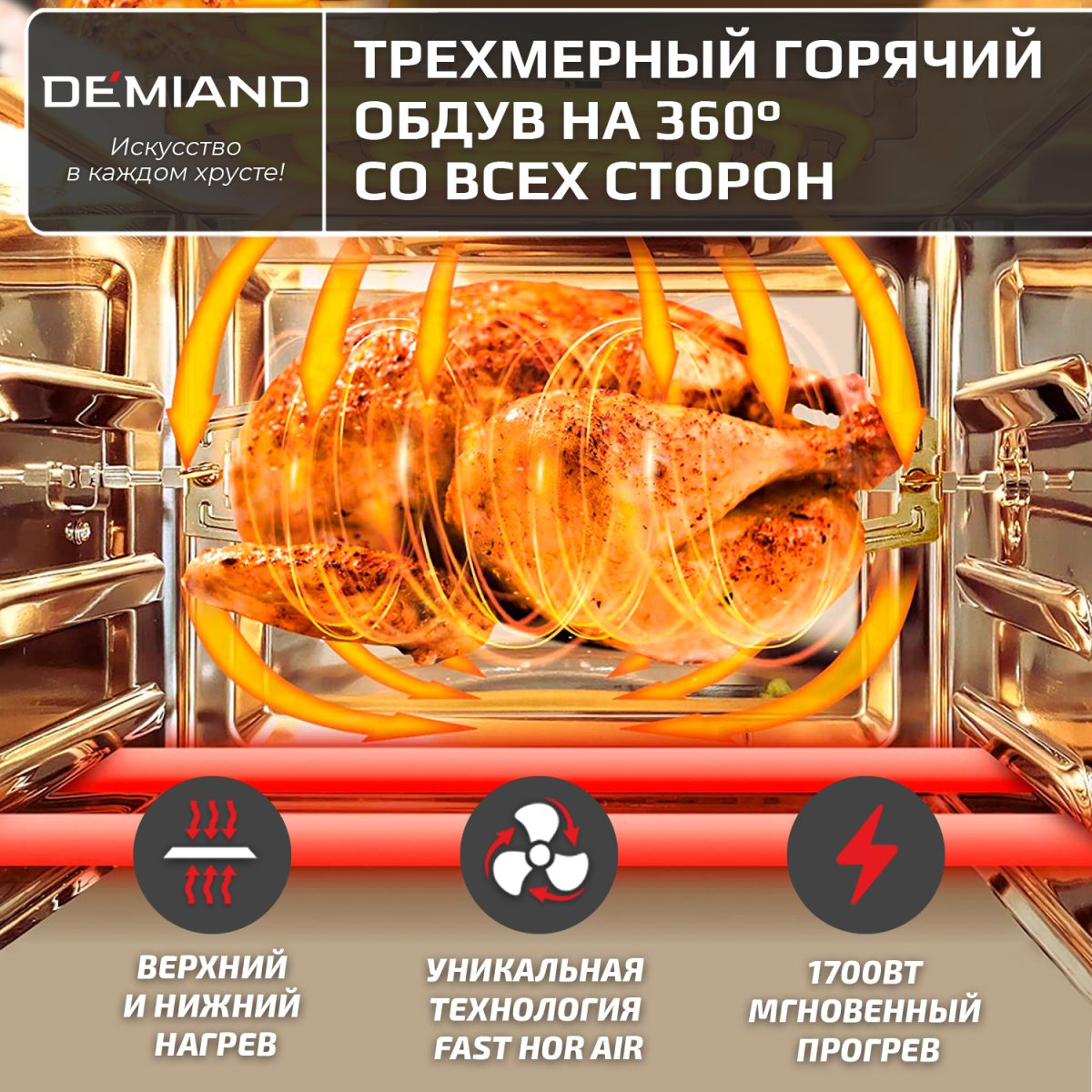 7 Аэрогриль - Аэрофритюрница DEMIAND TISON с управлением через приложение,  с функциями фритюрницы, гриля, духовки, тостера, йогуртницы, шашлычницы, мини-печи, кухонной плиты, дегидратора, сенсорная панель, 2 ТЭНа – верхний и нижний нагрев, 16 автоматических программ, 6 аксессуаров, книга рецептов, объем 14,5 литров, 1700Вт, DK-1416/Wifi — изображение 13