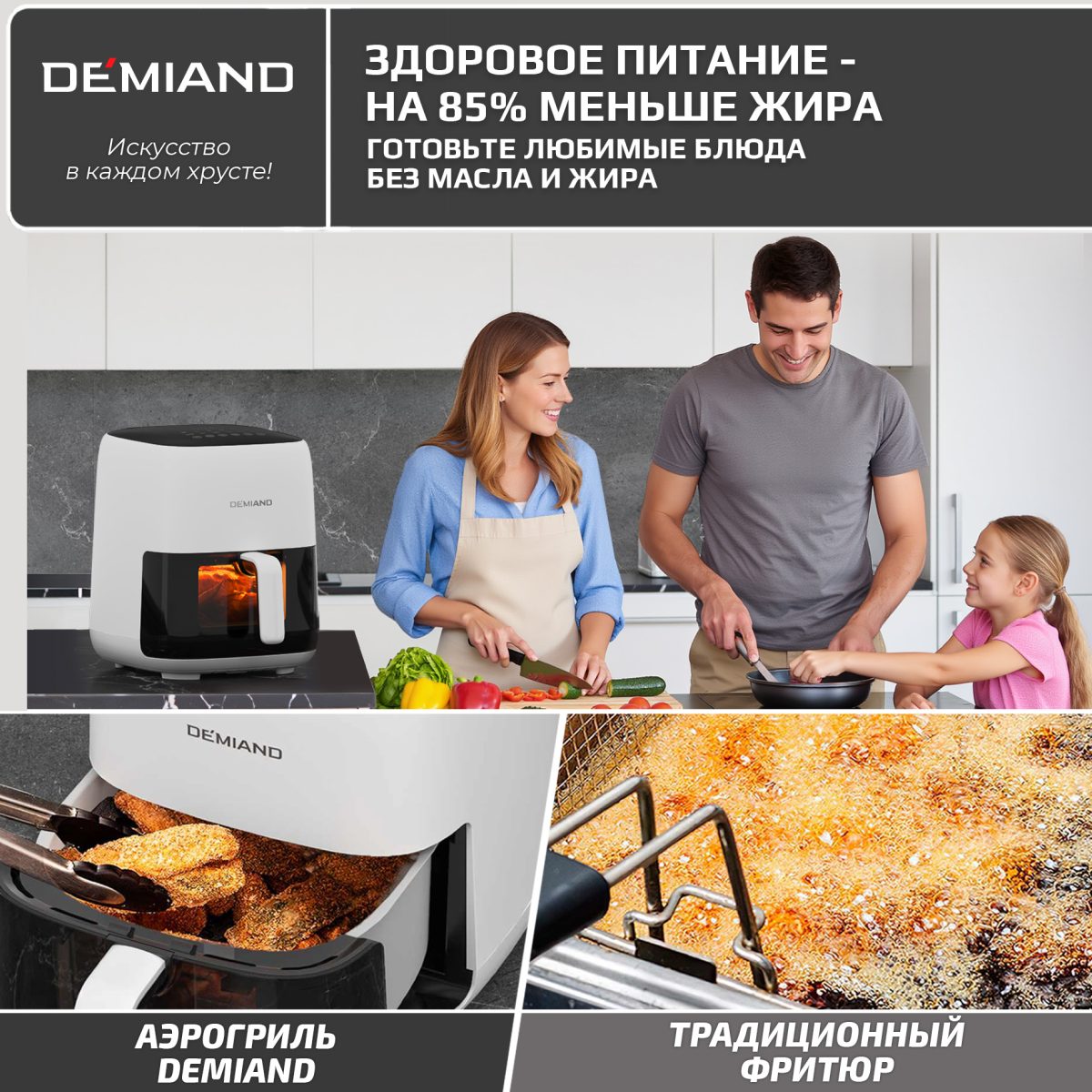 Аэрогриль DEMIAND TARVIN с Wi-Fi, управлением через приложение, с функциями фритюрницы, гриля, духовки, тостера, мини-печи, сенсорная панель управления, съемная решетка, визуальное окно, керамическое покрытие, 12 автоматических программ, разогрев, подсветка, книга рецептов, объем 4,5 литра, 1500Вт, DK-5200/Белый — изображение 9
