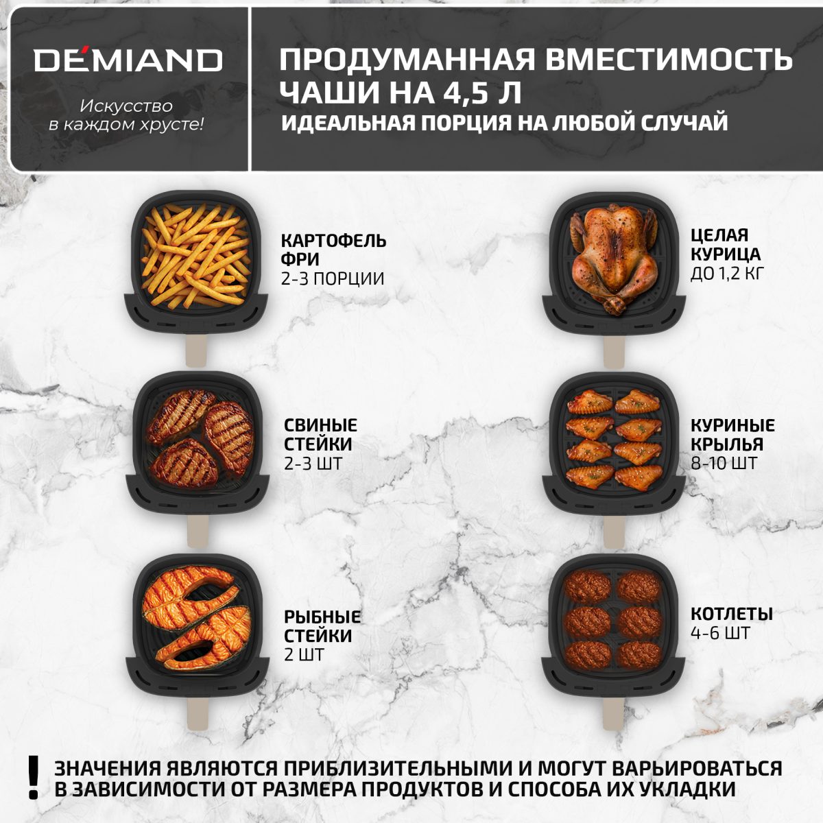 Аэрогриль DEMIAND TARVIN с Wi-Fi, управлением через приложение, с функциями фритюрницы, гриля, духовки, тостера, мини-печи, сенсорная панель управления, съемная решетка, визуальное окно, керамическое покрытие, 12 автоматических программ, разогрев, подсветка, книга рецептов, объем 4,5 литра, 1500Вт, DK-5200/Бежевый — изображение 9