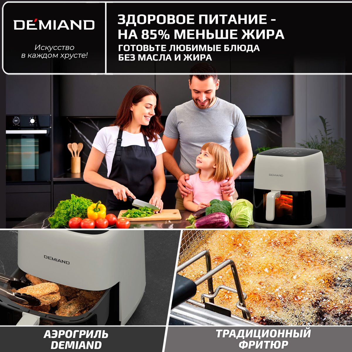 Аэрогриль DEMIAND TARVIN с Wi-Fi, управлением через приложение, с функциями фритюрницы, гриля, духовки, тостера, мини-печи, сенсорная панель управления, съемная решетка, визуальное окно, керамическое покрытие, 12 автоматических программ, разогрев, подсветка, книга рецептов, объем 4,5 литра, 1500Вт, DK-5200/Бежевый — изображение 11
