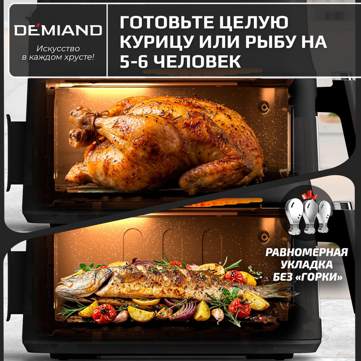Аэрогриль DEMIAND Luneo с Wi-Fi и управлением через приложение;  с функциями фритюрницы, духовки и микроволновки без СВЧ-излучения — изображение 3