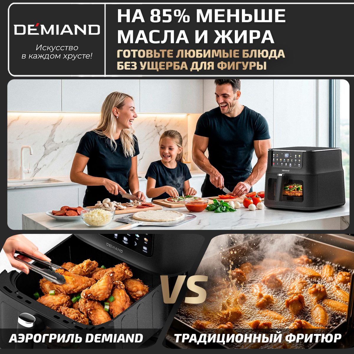 Аэрогриль DEMIAND Luneo с Wi-Fi и управлением через приложение;  с функциями фритюрницы, духовки и микроволновки без СВЧ-излучения — изображение 13